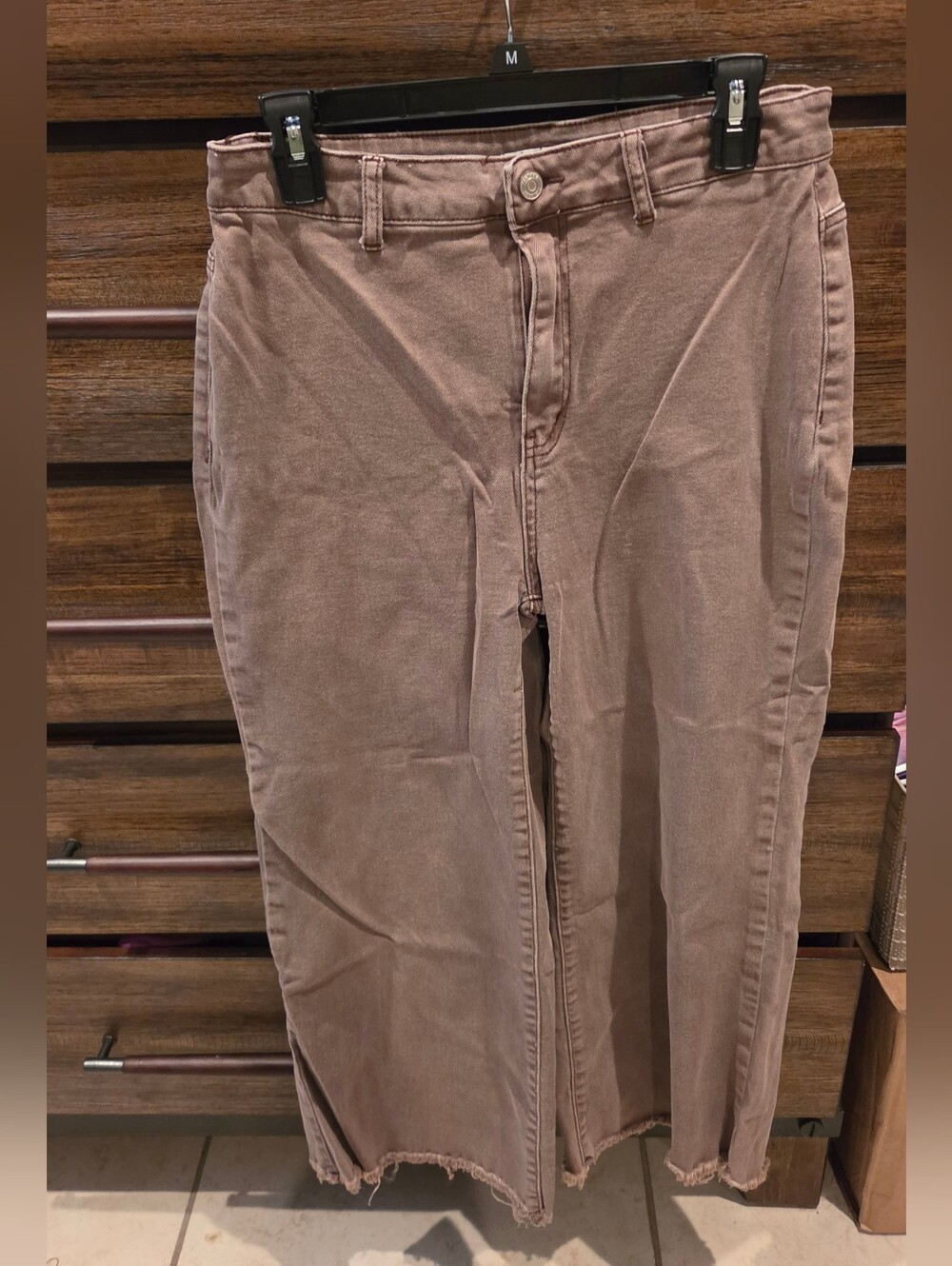 Zenana Frayed Faded Mocha Pants Size Large Fits 12-14